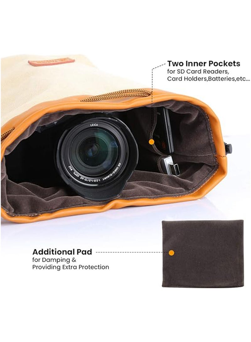 KASTWAVE Camera Bag Soft Drawstring Lens Bag, DSLR Shoulder Bag with Adjustable Strap Camera Gadget Bag, Lens Pouch Handbag, Portable Lightweight for Daily Photography Travel,Vintage Style (M) - Image 4
