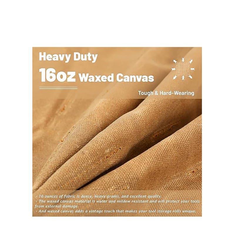 SOLARAE حقيبة أدوات قابلة لللف، حقيبة أدوات من قماش مشمع 16 أونصة مع مقبض و 23 جيب و 2 مشبك قابل للتعديل، حقيبة أدوات متعددة الاستخدامات للبراغي والمطارق والمفاتيح - Image 3