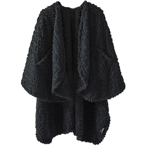 Royoliving Fuzzy Sherpa Wearable Fleece Blanket with Pockets for Adults, Ultra Soft Plush Shawl Throw Blankets (Black, 58'' x 64'') - Image 1