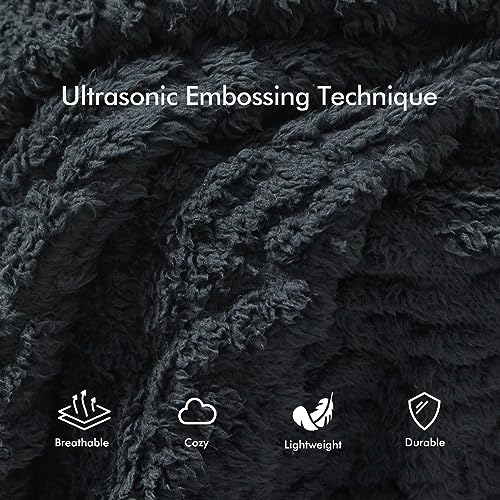 Royoliving Fuzzy Sherpa Wearable Fleece Blanket with Pockets for Adults, Ultra Soft Plush Shawl Throw Blankets (Black, 58'' x 64'') - Image 2