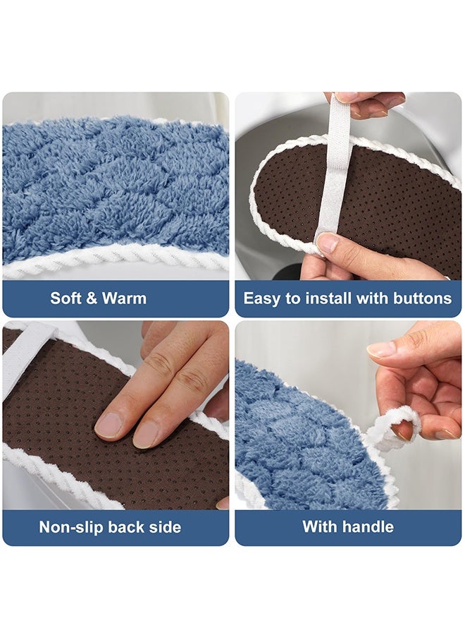 1 Pair Blue Bathroom Toilet Seat Warmer Cover with Handle, Soft Washable Reusable Toilet Seat Cushion, Warm Toilet Pad for Winter, Universal Fit - Image 5