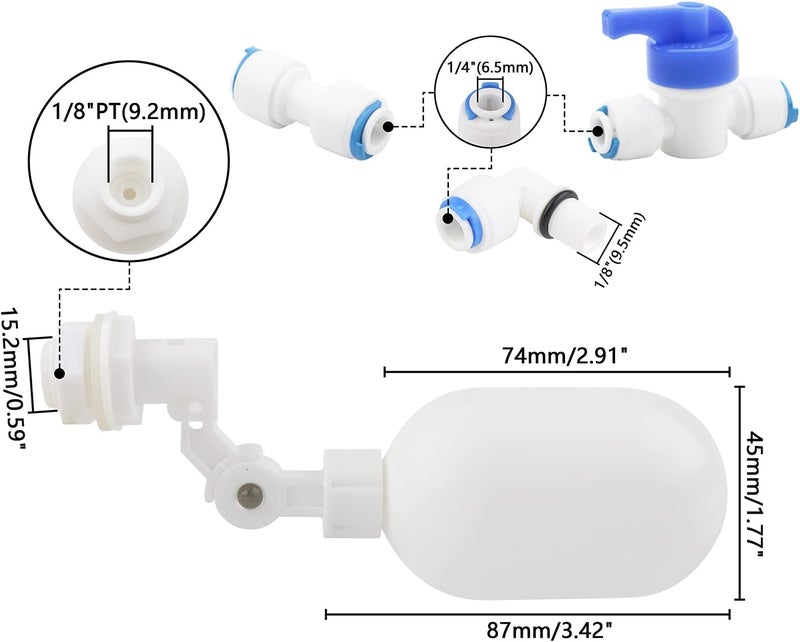 NewZoll 20 Pack Adjustable 14 Float Ball Valve Kit with PushIn Quick Connect Fittings for Water FilterPurification Tanks  - Image 2