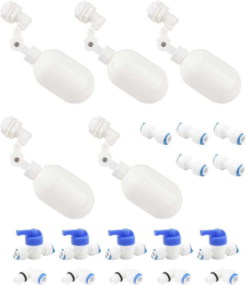NewZoll 20 Pack Adjustable 14 Float Ball Valve Kit with PushIn Quick Connect Fittings for Water FilterPurification Tanks  - Image 1