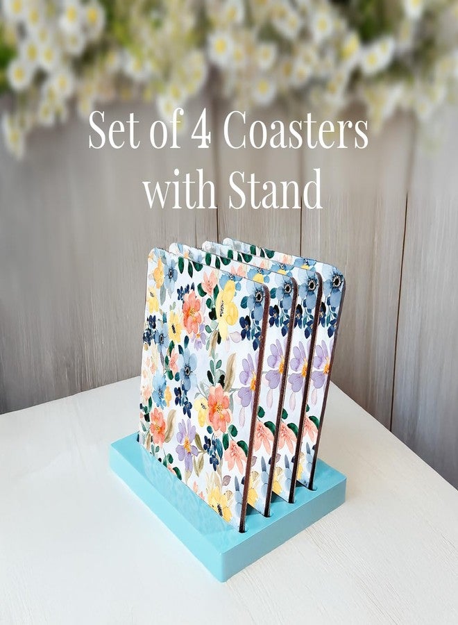 CRAFTSLANE Summer Flowers 4 Coasters with Stand | Drink Coasters | Wooden Table Coasters for Home, Kitchen, Dining Room, Entertaining. - Image 3