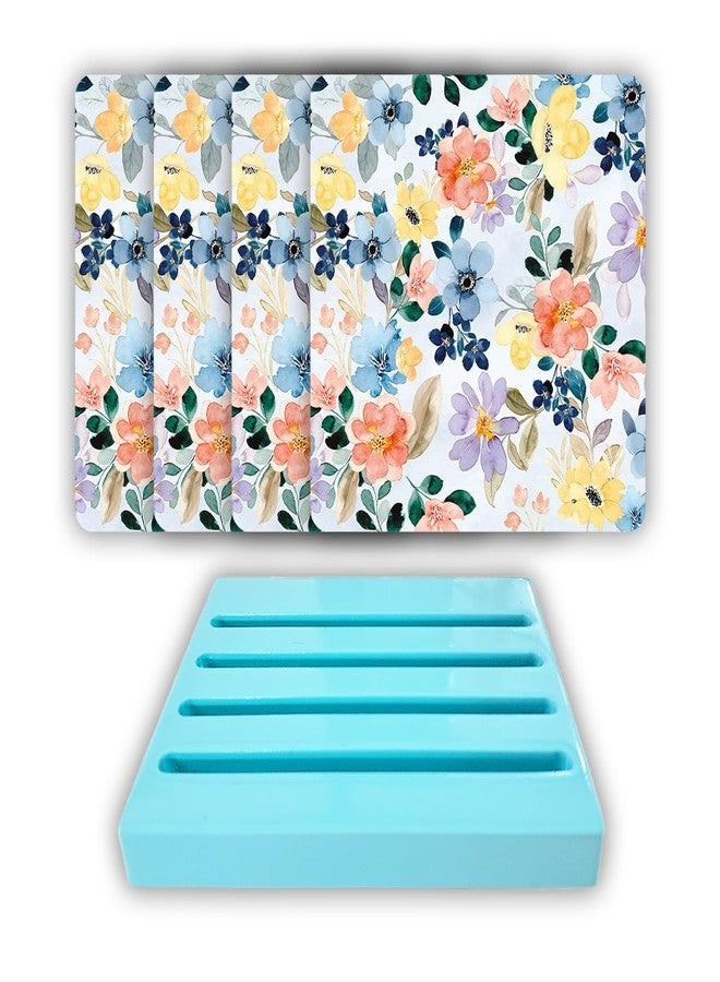CRAFTSLANE Summer Flowers 4 Coasters with Stand | Drink Coasters | Wooden Table Coasters for Home, Kitchen, Dining Room, Entertaining. - Image 1