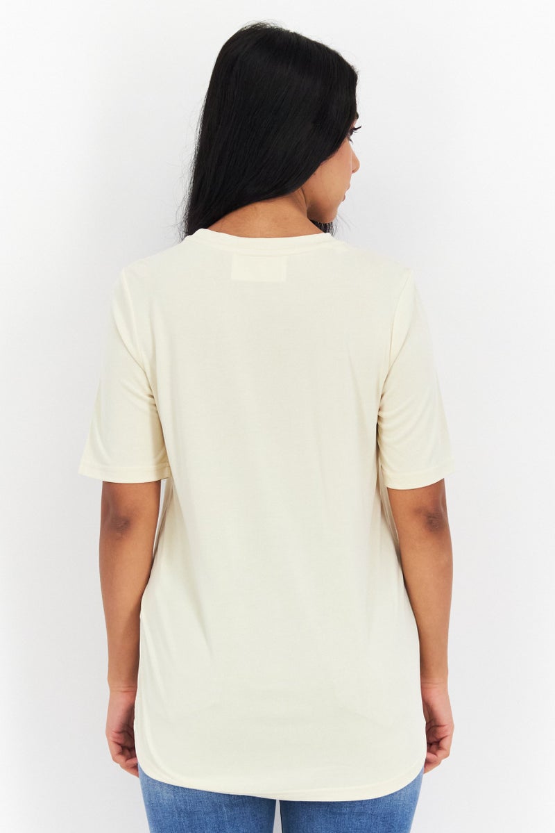 SELECTED تي شيرت نسائي بأكمام قصيرة وياقة دائرية، لون رملية - Image 4