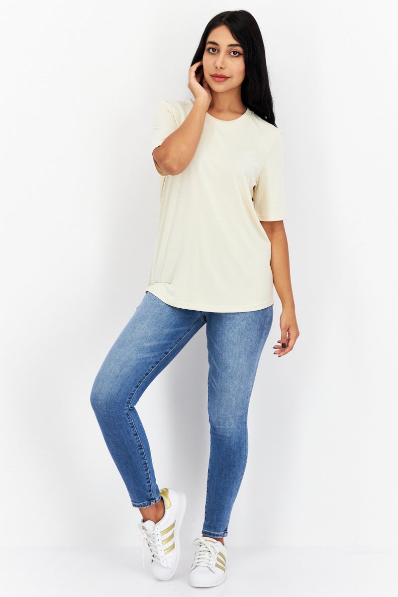 SELECTED تي شيرت نسائي بأكمام قصيرة وياقة دائرية، لون رملية - Image 3