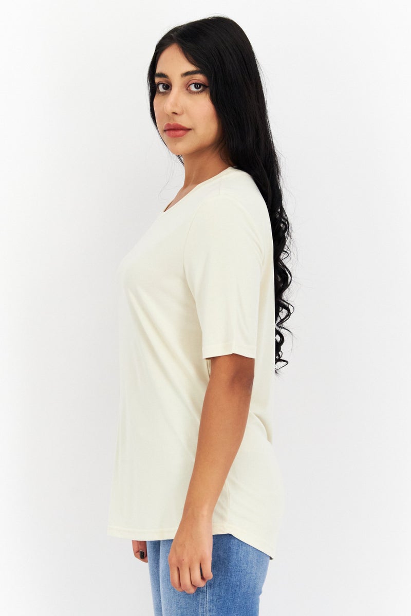 SELECTED تي شيرت نسائي بأكمام قصيرة وياقة دائرية، لون رملية - Image 2