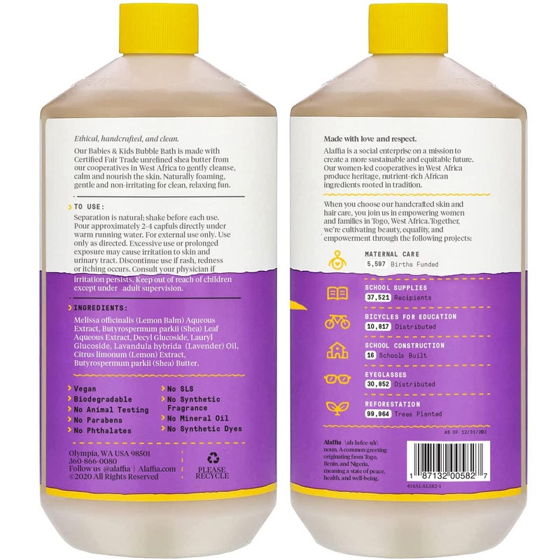 Alaffia Babies & Kids Bubble Bath, Lemon Lavender, Pump Included - Gentle Cleanser with Raw Shea Butter and Lemon Balm, 32 Fl Oz - Image 2