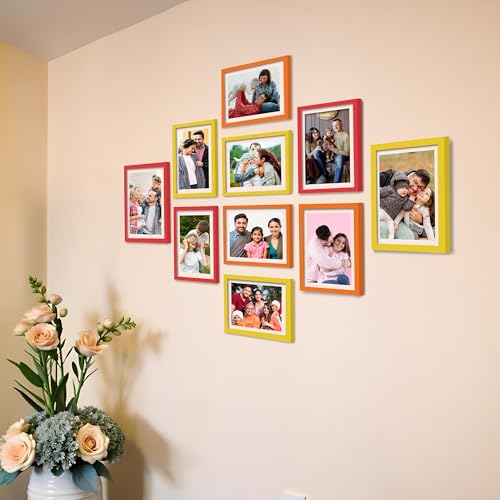 Rousrie Set of 10 Colourful Photo Frames For Wall With Acrylic Top, DIY Wall Decoration, Different Sizes - Image 1