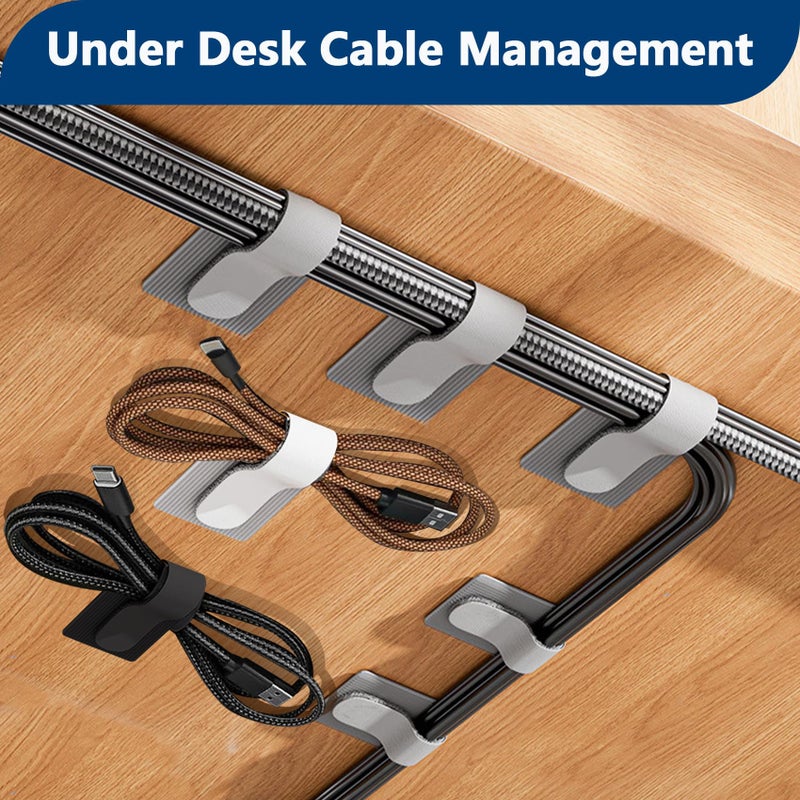 Abnii 50 PCS Hook and Loop Cable Ties, Under Desk Cable Management, Self Adhesive Cable Clips Straps, Sticky-Back Cord Organizer, Wire Organizer for TV PC Laptop Ethernet Desktop, White - Image 2