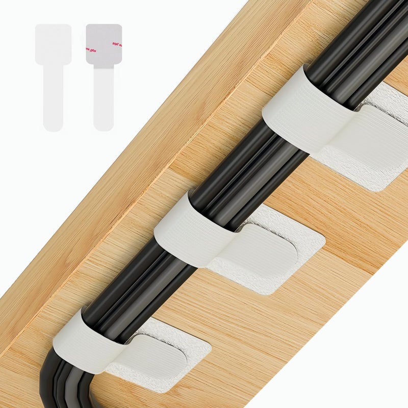 Abnii 50 PCS Hook and Loop Cable Ties, Under Desk Cable Management, Self Adhesive Cable Clips Straps, Sticky-Back Cord Organizer, Wire Organizer for TV PC Laptop Ethernet Desktop, White - Image 1