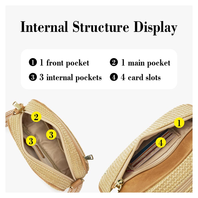 AOCINA Faux Straw Crossbody Bags for Women Summer Purse 2026 RFID Raffia Woven Bag Travel Beach Hawaiian Cruise Essentials (Weaving Khkai) - Image 4