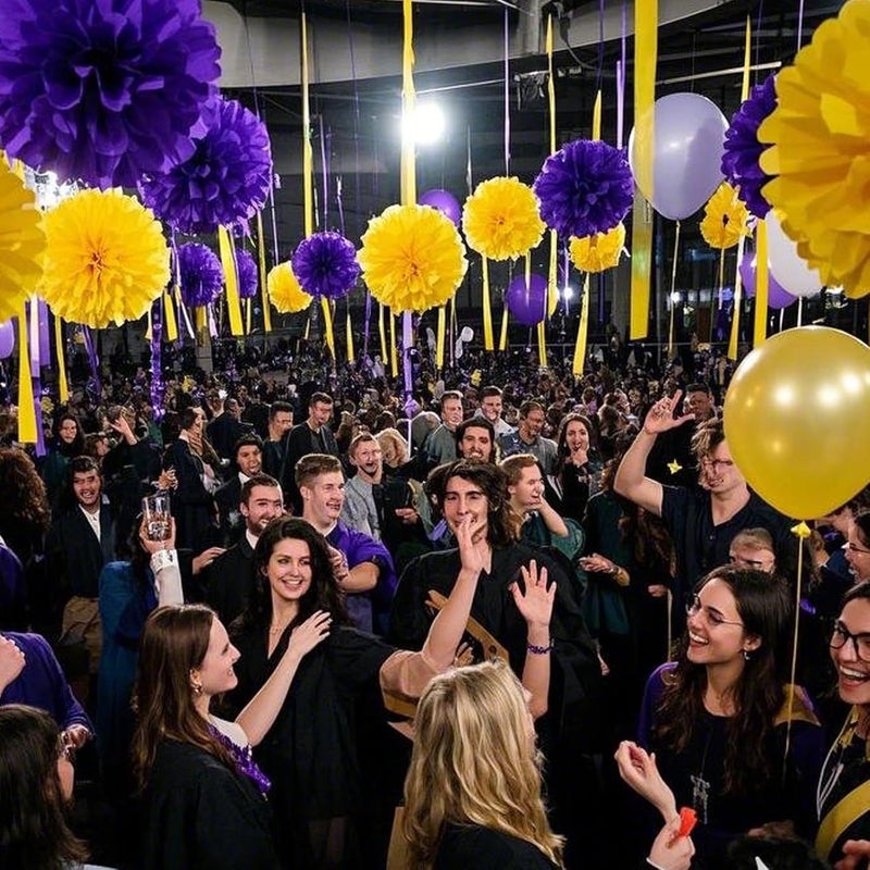 Capesaro Purple Yellow Tissue Paper Pom Poms，12PCS Tissue Paper Flowers for Basketball Sport Theme Party Birthday, Graduation Decorations, Football Party Supplies for Men Boys Adults Sports Theme - Image 5