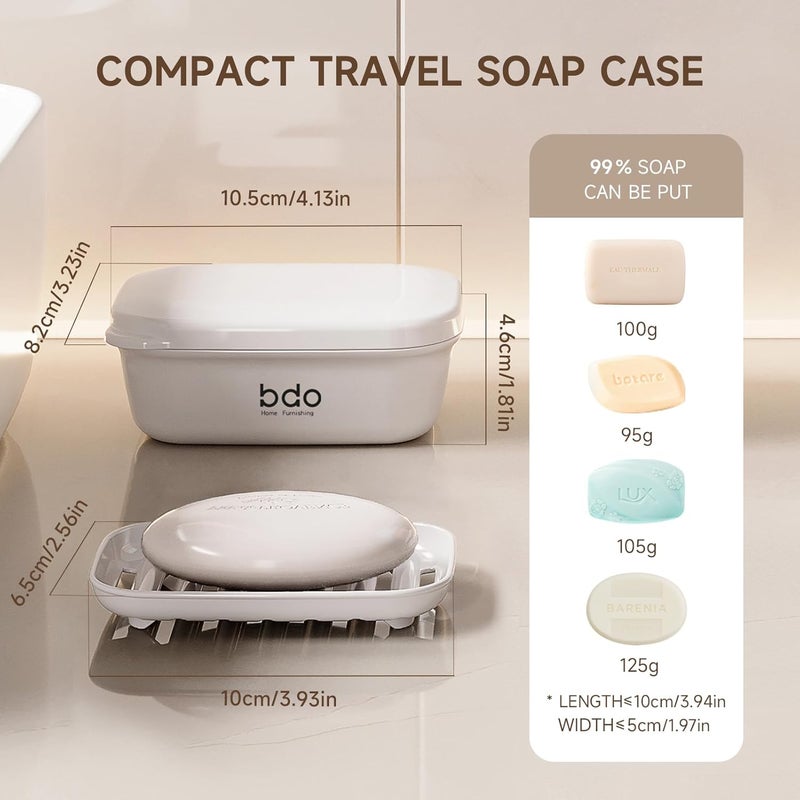 SHOTAY Travel Soap Case, Leakproof Soap Box with Lid, Bar Soap Holder for Traveling, Portable Soap Box with Drainage Layer, Draining Soap Dishes for Gym, School, Camping, Trip, Outdoor - White - 1pcs - Image 2