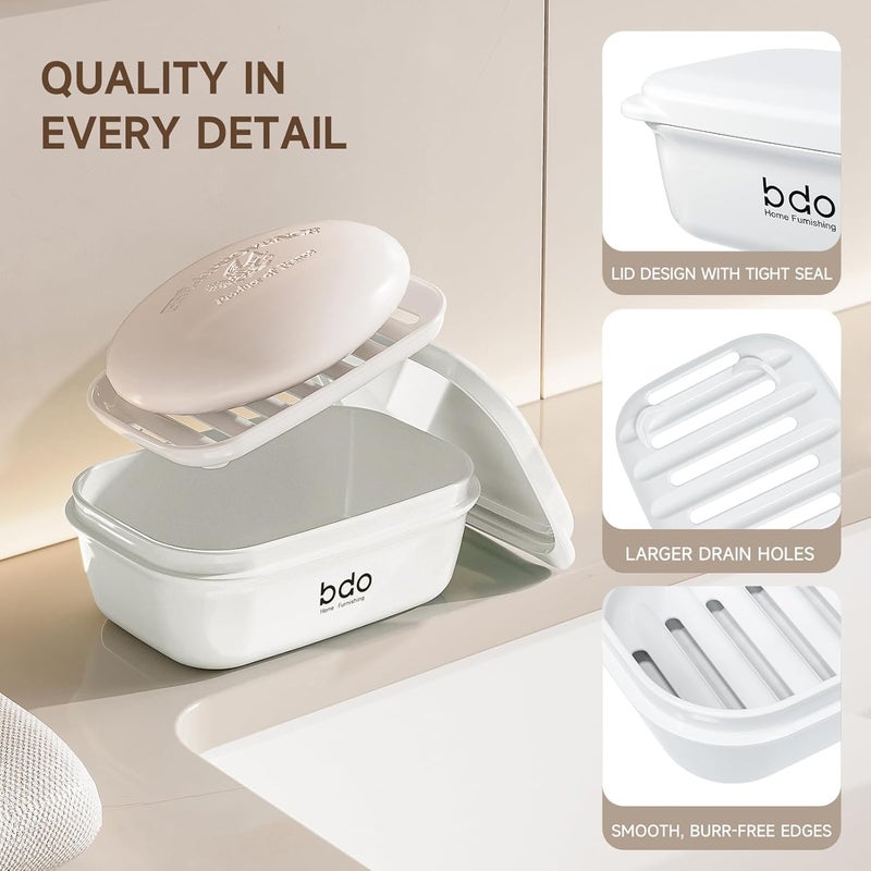 SHOTAY Travel Soap Case, Leakproof Soap Box with Lid, Bar Soap Holder for Traveling, Portable Soap Box with Drainage Layer, Draining Soap Dishes for Gym, School, Camping, Trip, Outdoor - White - 1pcs - Image 5