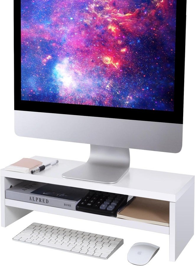 BEYGORM Monitor Stand Riser, 2 Tiers Screen Stand for Laptop ComputerTVPCPrinter, Multifunctional Desktop Organizer 216L x 78" W x 52" H (White) - Image 1