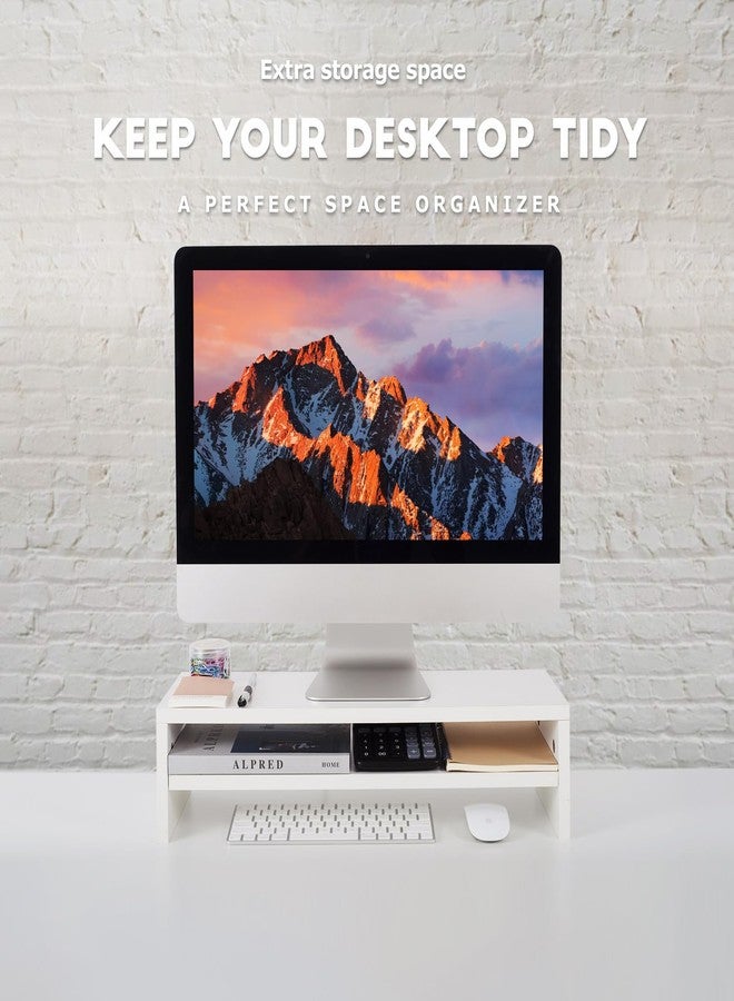 BEYGORM Monitor Stand Riser, 2 Tiers Screen Stand for Laptop ComputerTVPCPrinter, Multifunctional Desktop Organizer 216L x 78" W x 52" H (White) - Image 2