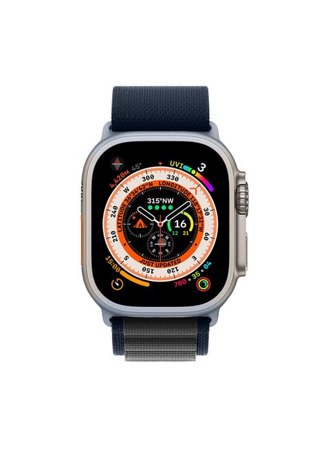 Watch Ultra Smartwatch with Rugged Titanium Case and Alpine Loop 49mm Fitness Tracker Precision GPS Action Button Extra Long Battery Life with Blue Alpine Loop Band