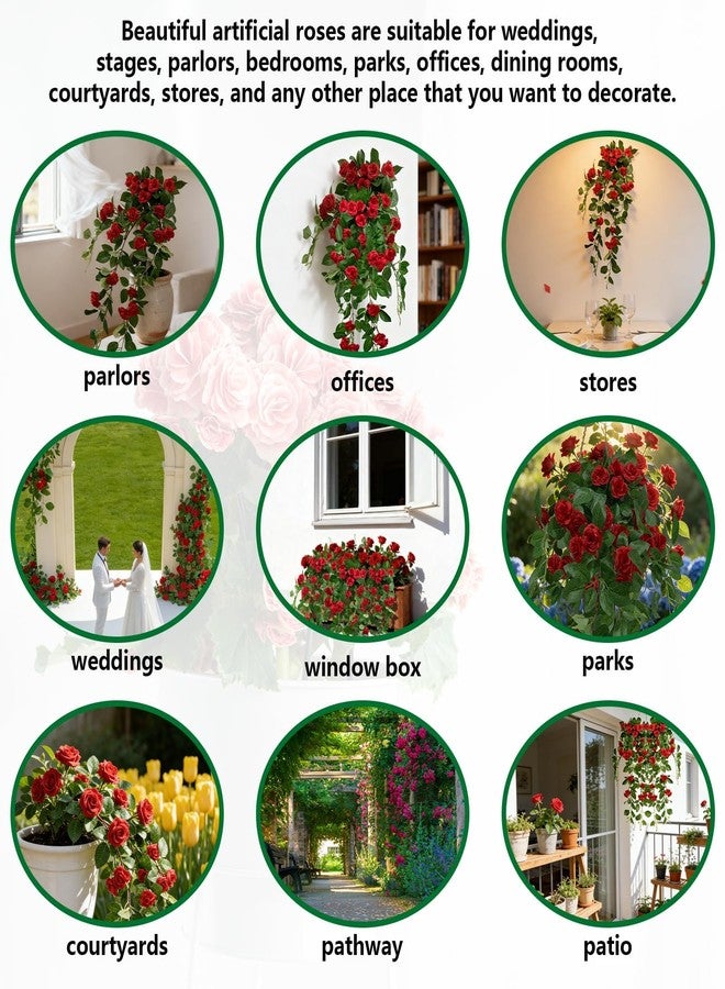 Dronside Artificial Flowers Realistic Roses for Decoration, 2Pcs Fake Hanging Roses Plants UV & Fading Resistant for Wedding Party Office Living Room Garden Indoor Outdoor Décor - Image 4
