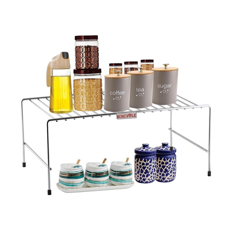 Benevole فاصل رفوف خزائن المطبخ من ستانلس ستيل من بينفول، رف تخزين للمطبخ، منظم خزائن المطبخ، عبوة من 1 رف متدرج - Image 1