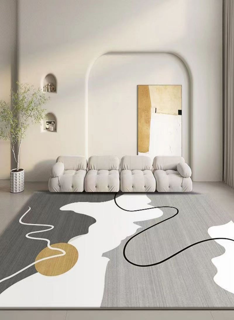 Sharpdo Modern Abstract Geometric Carpet, Soft Fabric Grey Beige with Gold Accent, Living Room Bedroom Decorative Rug 160*230cm - Image 1