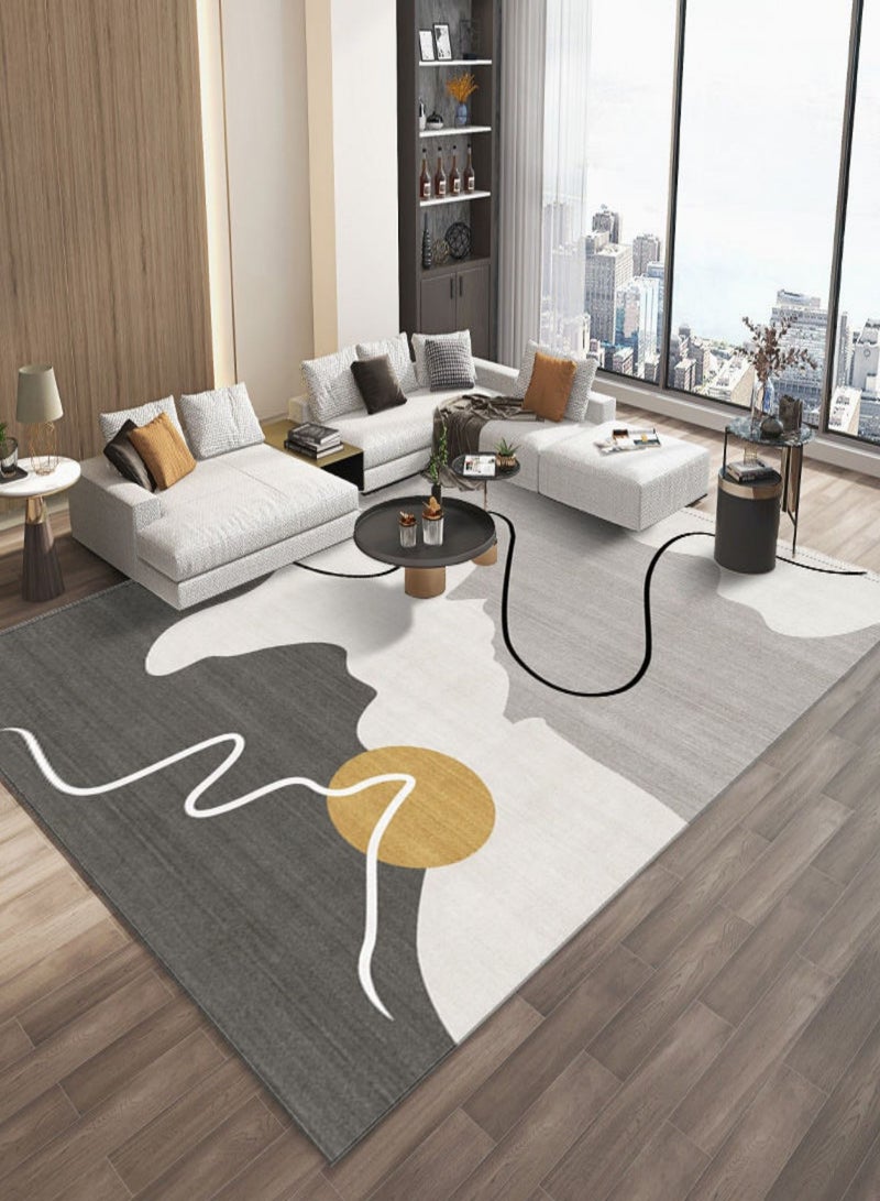 Sharpdo Modern Abstract Geometric Carpet, Soft Fabric Grey Beige with Gold Accent, Living Room Bedroom Decorative Rug 160*230cm - Image 3