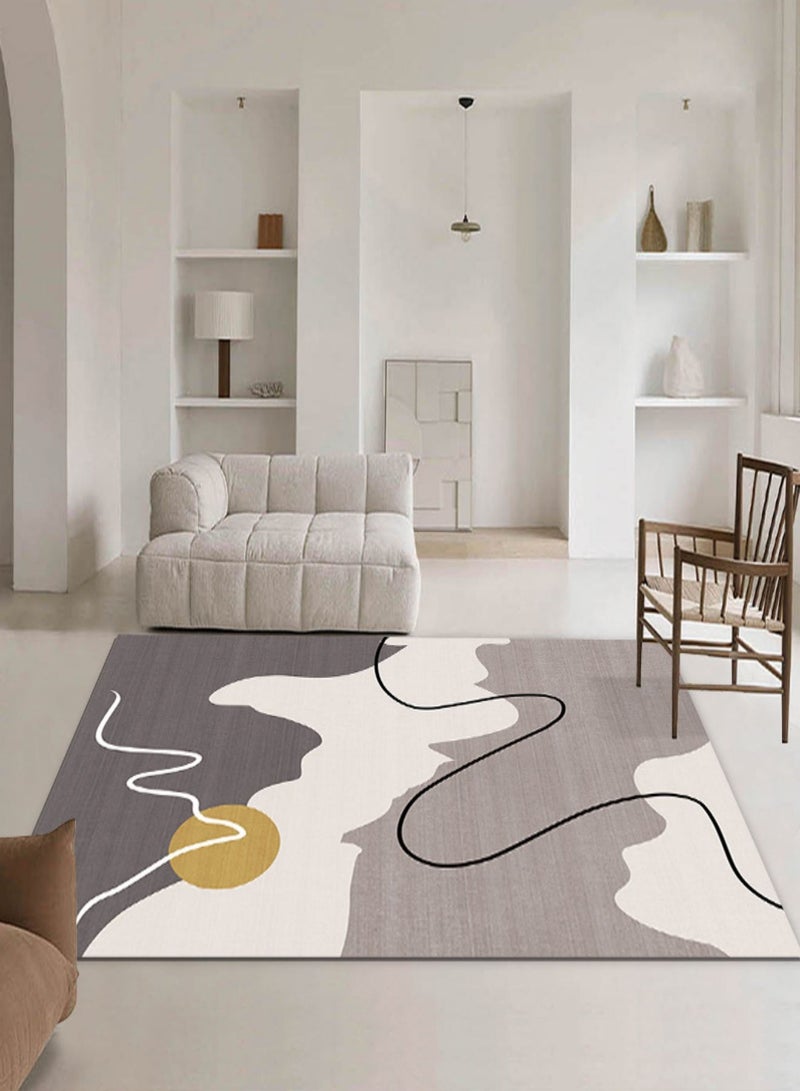 Sharpdo Modern Abstract Geometric Carpet, Soft Fabric Grey Beige with Gold Accent, Living Room Bedroom Decorative Rug 160*230cm - Image 4