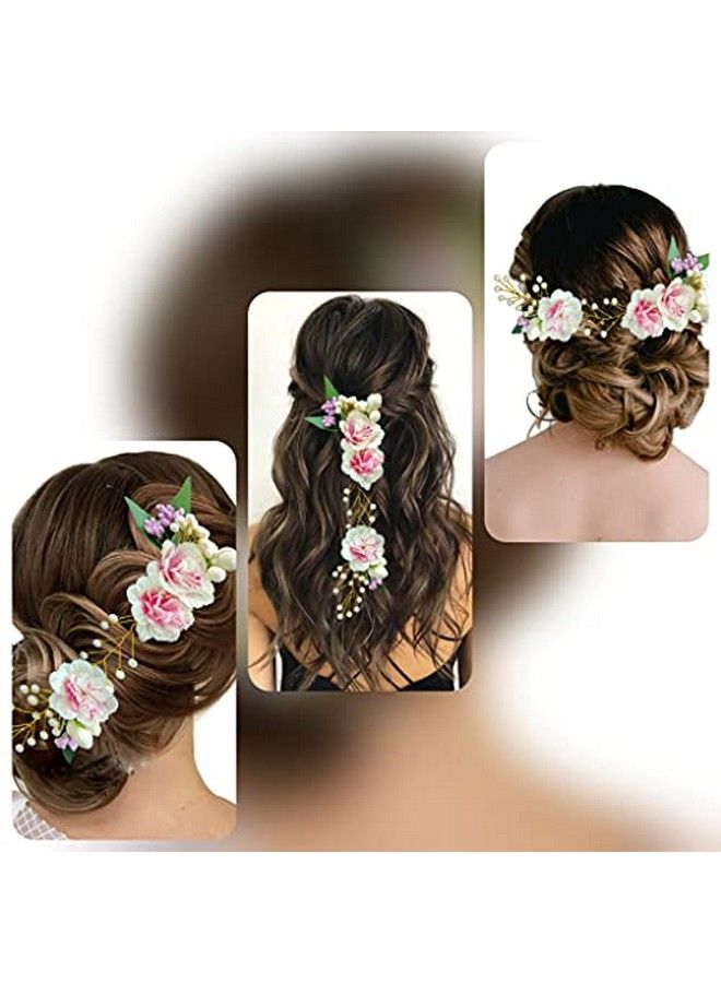 Hair Flare Artificial Floral Design Pearl Hairpin; Judapin; Juda Bun Bridal Hair Accessories For Women and Girls Baby Pink 2224 - Image 5