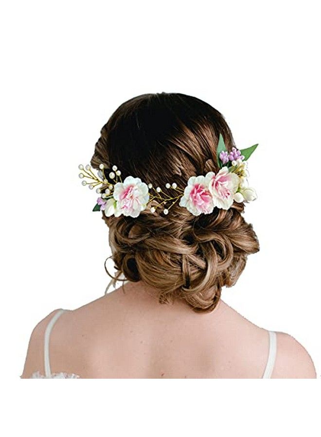 Hair Flare Artificial Floral Design Pearl Hairpin; Judapin; Juda Bun Bridal Hair Accessories For Women and Girls Baby Pink 2224 - Image 2