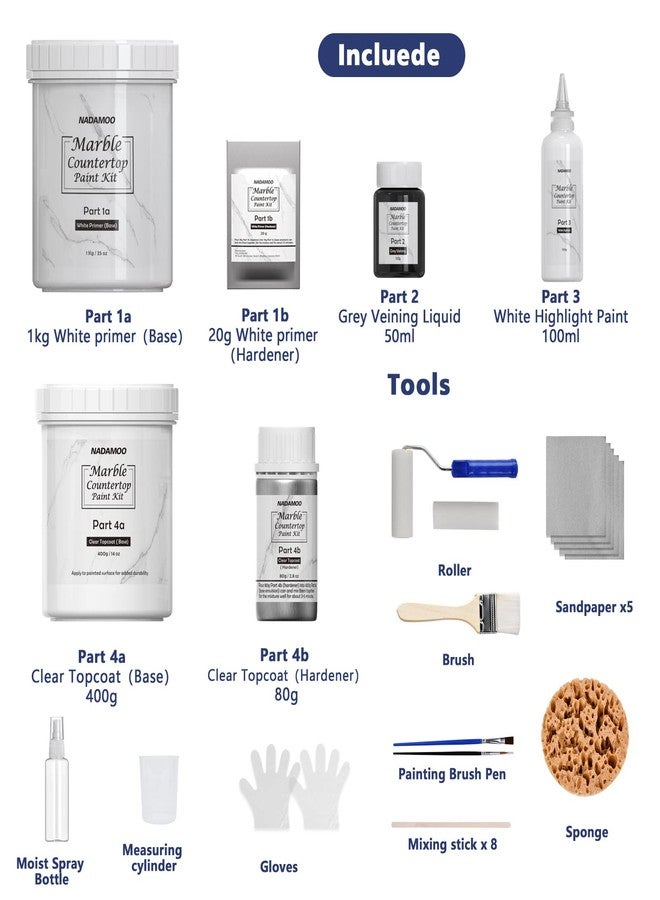NADAMOO White Marble Countertop Paint Kit for Kitchen Bathroom, Counter Top Refinishing Kit Cover Up to 35 SQ. FT. - Image 3
