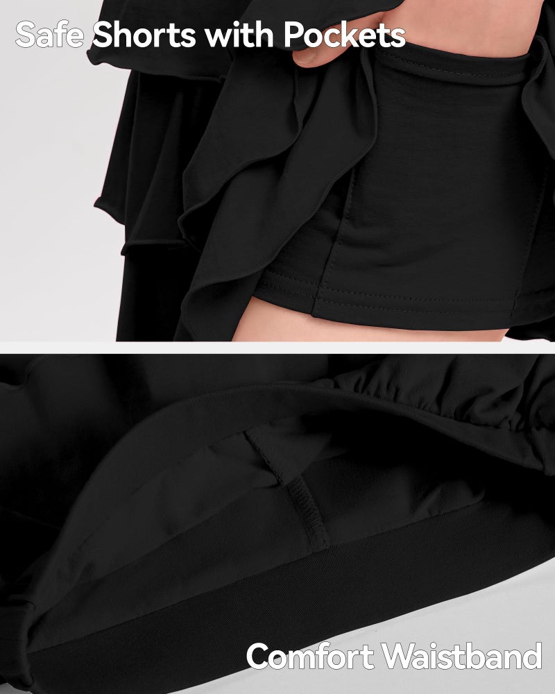 KEREDA Girls Skirt Kids Casual 3-Layer Ruffle Skort School Uniform Skirts for Girls Black 7-8 Years - Image 5