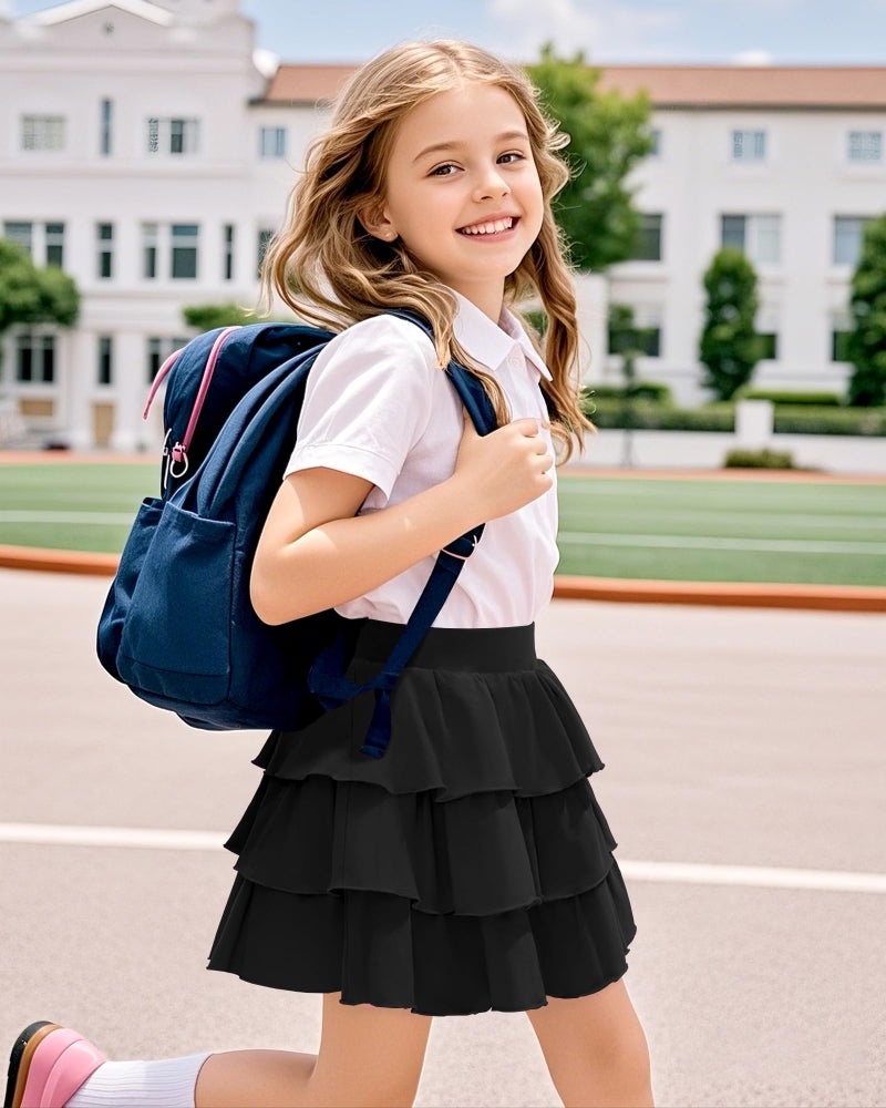 KEREDA Girls Skirt Kids Casual 3-Layer Ruffle Skort School Uniform Skirts for Girls Black 7-8 Years - Image 3