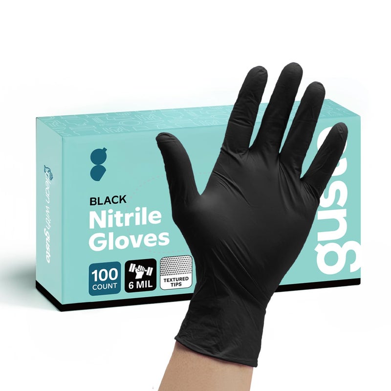 Comfy Package GUSTO Black Nitrile Gloves [100 Count] 6 Mil, HEAVY DUTY Disposable Gloves for Food Prep, Cooking, Tattoo, Cleaning â€“ Latex-Free, Powder-Free, Textured Fingertips - Medium (Formerly - Image 1