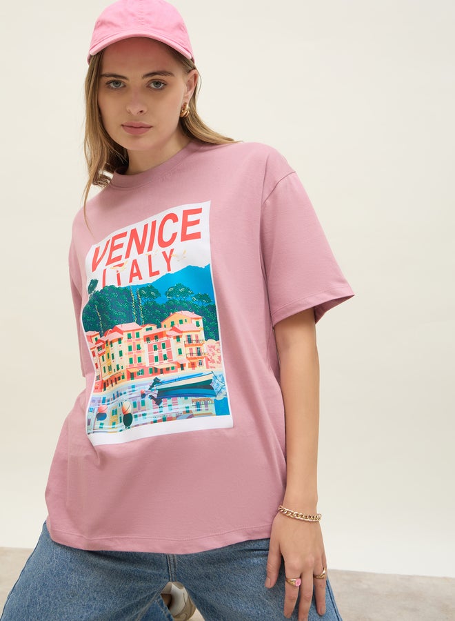 Styli Graphic Print Short Sleeve Oversized T-Shirt  - Image 4