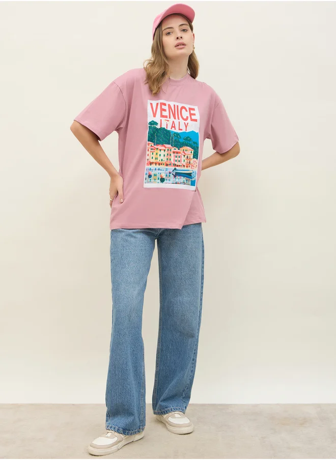 Styli Graphic Print Short Sleeve Oversized T-Shirt