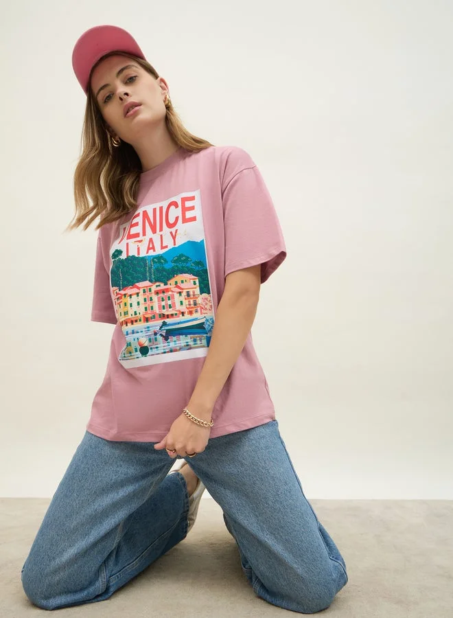 Styli Graphic Print Short Sleeve Oversized T-Shirt