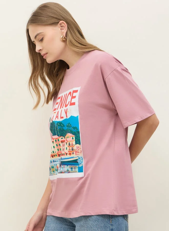 Styli Graphic Print Short Sleeve Oversized T-Shirt