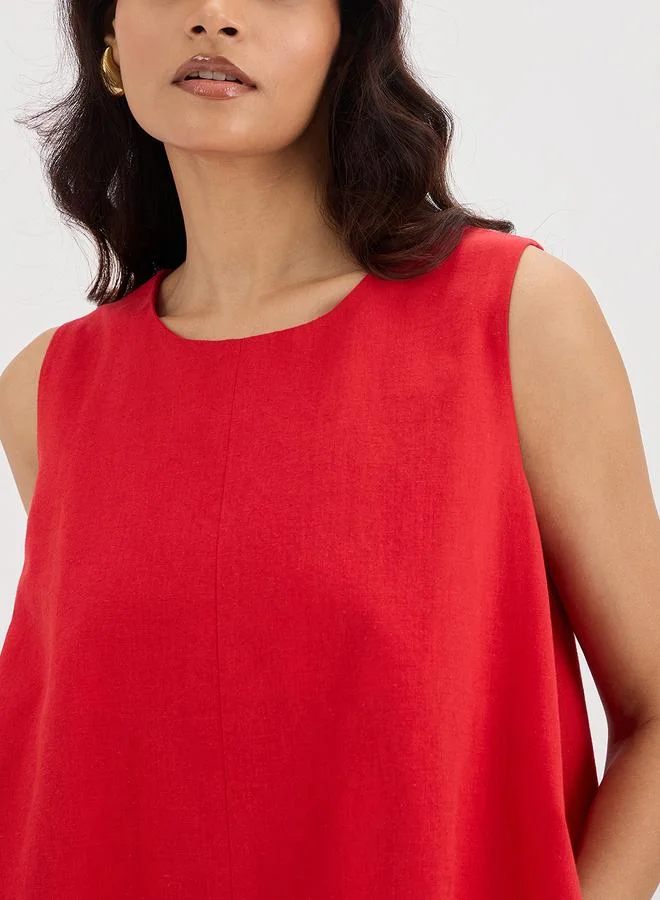 Femmella bright red Red Sleeveless Linen Blend A-Line Mini Dress for Women | Best Price UAE