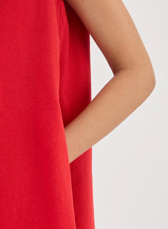 Femmella bright red Red Sleeveless Linen Blend A-Line Mini Dress for Women | Best Price UAE