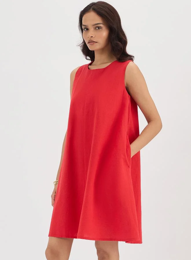 Femmella bright red Red Sleeveless Linen Blend A-Line Mini Dress for Women | Best Price UAE