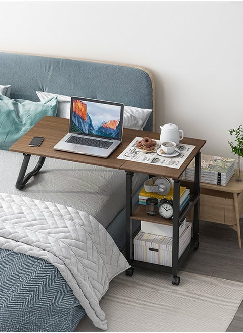 Foldable Sofa Side Table with Wheels and Storage Tray for Sofa Living Room Bedroom Bedside Coffee Small Space