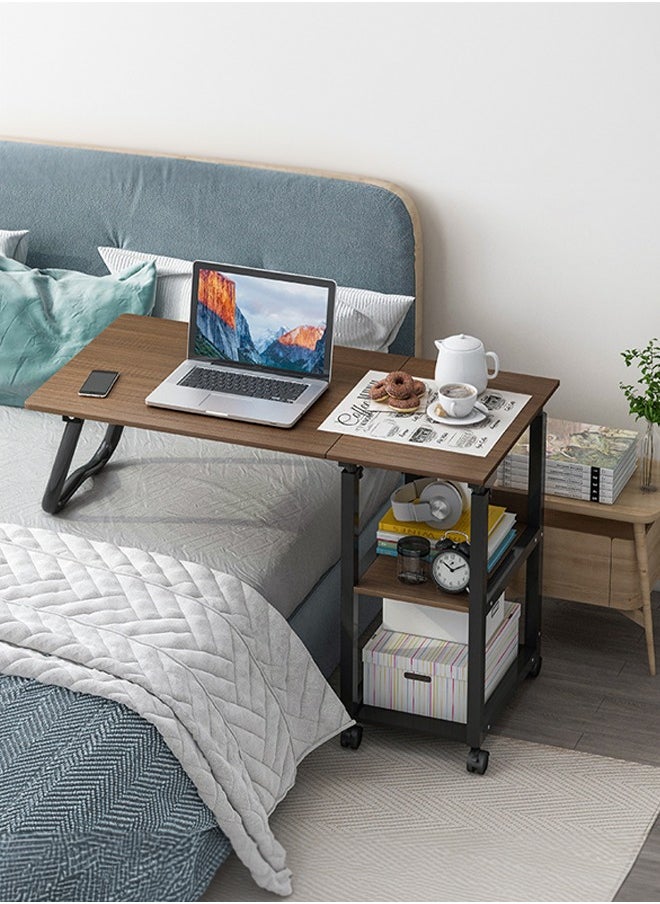 Foldable Sofa Side Table with Wheels and Storage Tray for Sofa Living Room Bedroom Bedside Coffee Small Space