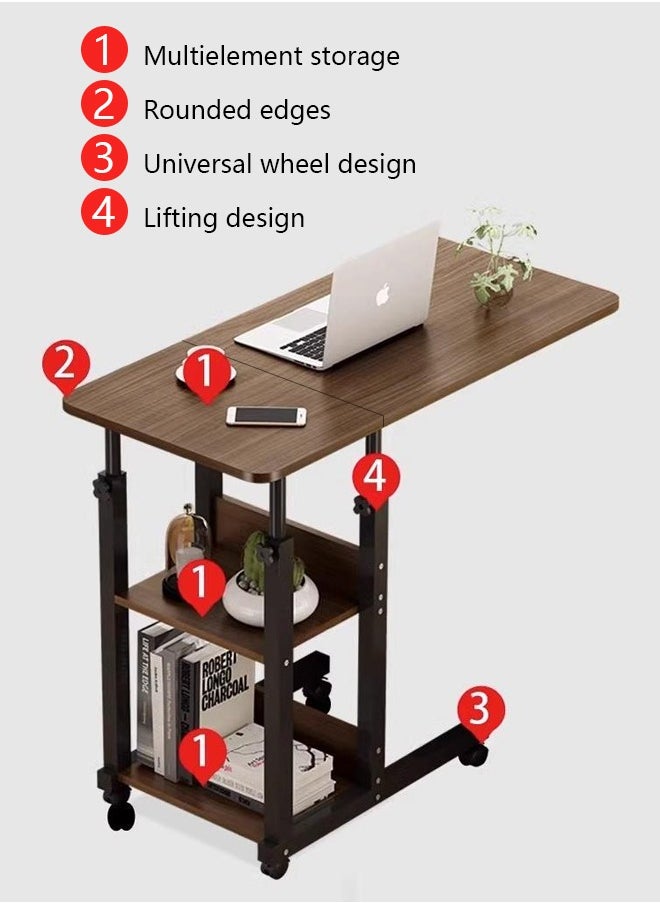 Foldable Sofa Side Table with Wheels and Storage Tray for Sofa Living Room Bedroom Bedside Coffee Small Space