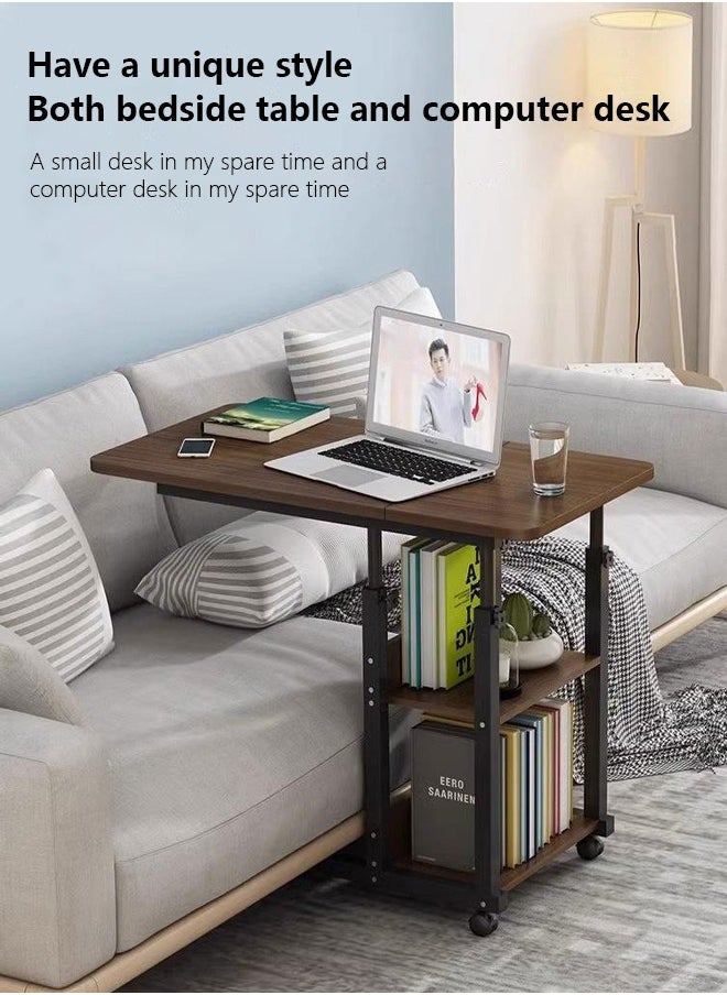Foldable Sofa Side Table with Wheels and Storage Tray for Sofa Living Room Bedroom Bedside Coffee Small Space