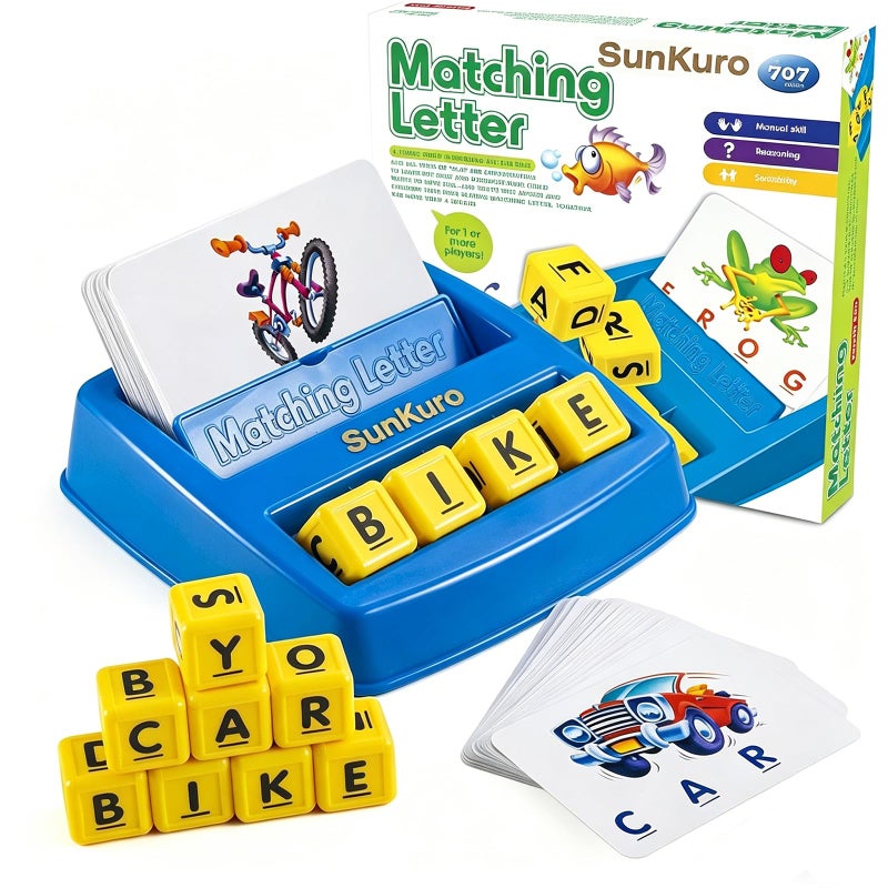 SUNKURO Learning Games for Kids Ages 38 Matching Letter Game for Kids Toys Ages 38 Educational Toys for 38 Year Olds Boys Girls Alphabet Puzzle Birthday Easter Gifts for 38 Year Old Boys Girls Blue - Image 4