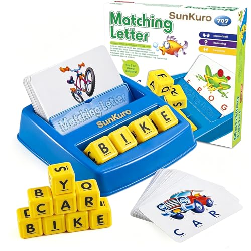 SUNKURO Learning Games for Kids Ages 38 Matching Letter Game for Kids Toys Ages 38 Educational Toys for 38 Year Olds Boys Girls Alphabet Puzzle Birthday Easter Gifts for 38 Year Old Boys Girls Blue - Image 1