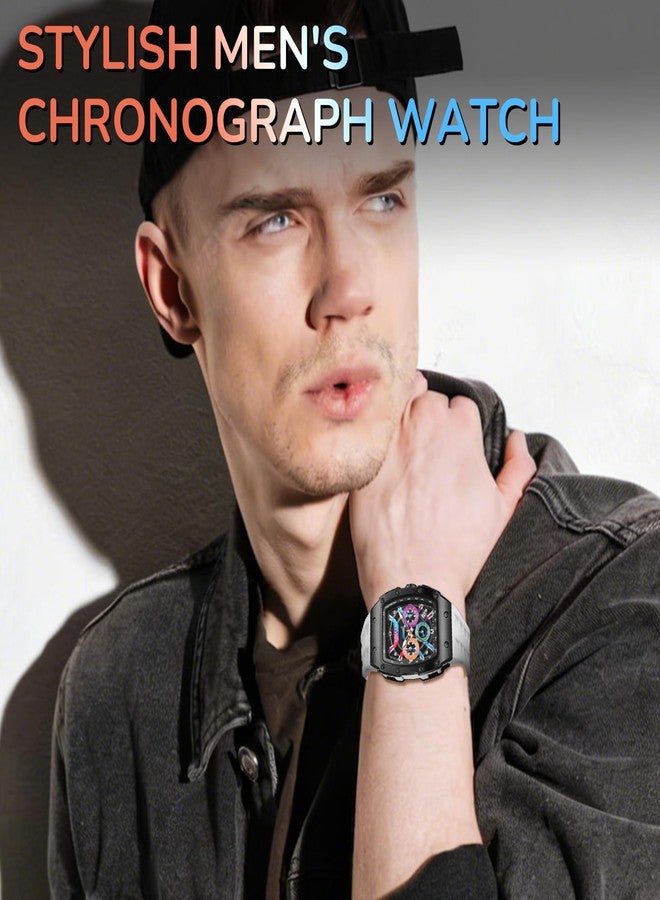 SOLLEN Stylish Men's Chronograph Watches, Analog Tonneau Quartz Mens Watches with Calendar,Fashion Sport Casual Work Wrist Watches for Men with Silicon Strap,Colorful Dial Skeleton Watch Gifts for Men - Image 2
