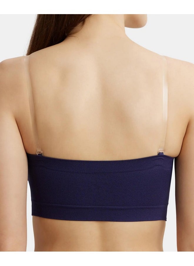 JOCKEY - Jockey Women's Wirefree Seamless Padded Micro Touch Nylon Elastane Stretch Full Coverage Bandeau Bra with Removeable Pads & Detachable Transparent Strap_Style_1545_Classic Navy_XL - Image 1