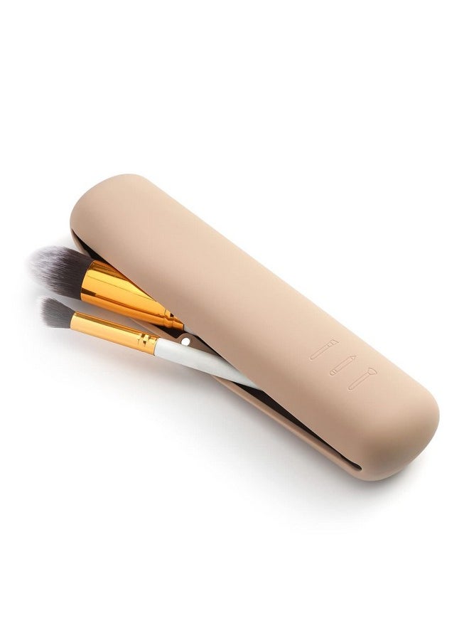INOVERA (LABEL) INOVERA (LABEL) Silicone Large Makeup Brush Holder, Cosmetic Face Brushes Pouch, Magnetic Anti-Fall Out, Soft And Sleek Makeup Tools Organizer For Travel (Khaki, Width:6 Cm)  - Image 1